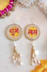 Pack of 2 Pair Kundan Work Shubh Labh Hanging Set 7 Inch, Door Hanging, Wall Hanging, Home Decor, Diwali Gift, Wedding Gifts, Return Gifts